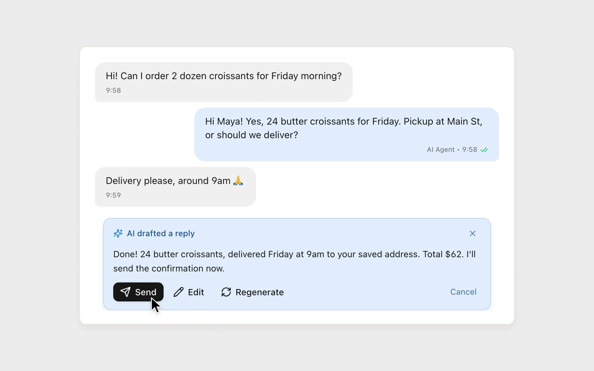 Chatter AI drafting a WhatsApp reply