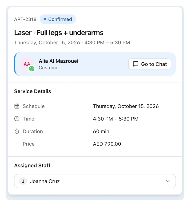 Confirmed clinic appointment in the booking system